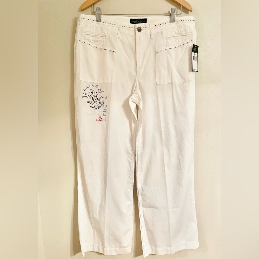 NWT- Ralph Lauren...LAUREN LRL jean co. white cotton pants size 14